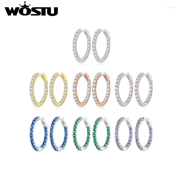 Hoop Ohrringe Wostu riesige Zirkel -Ohrring für Frauen Multi -Farbe glänzend kubisch Zirkon Silber Hochzeit Engagement Juwely Party Geschenk