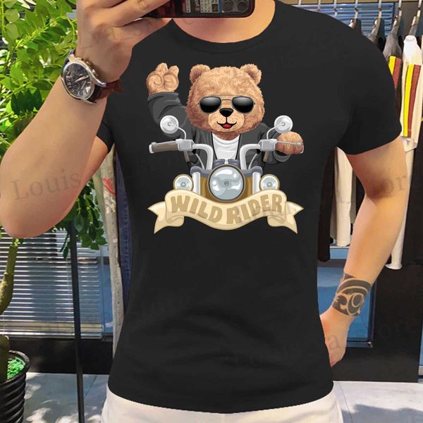 Erkek Tişörtler Motosiklet Ayı Komik Sevimli Top Camisetas Siyah Bayanlar Tshirts Estetik Grafik Beyaz Kısa Slve%100 Pamuklu Mans T-Shirt T240408