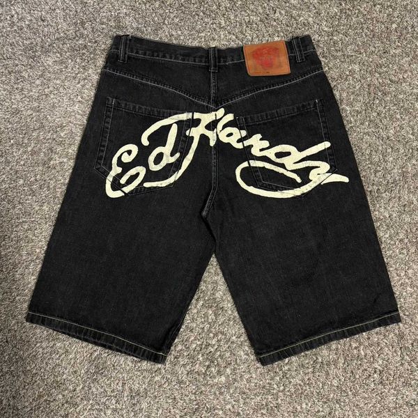 Erkek Şort Strtwear Shorts y2k Hip Hop Mektubu Grafik Baskı Bozuk Siyah Denim Spor Salonu Şort Erkekleri Kadınlar Harajuku Gotik Erkekler Basketbol Kısa T240408