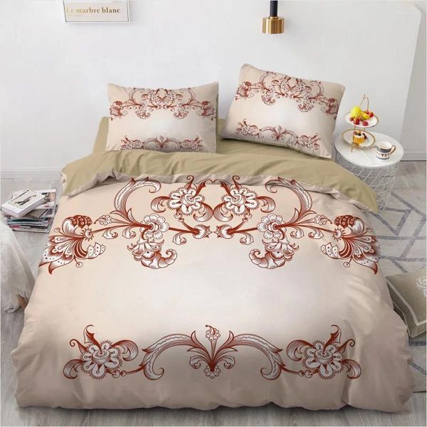 Bettwäsche -Sets 3D Simple Flower Leinen Bett Orange Line Tröster Voller Doppelking -King -Size 203x230 cm Duvet Coveer Set Home Textile