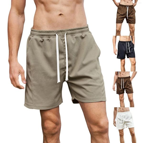 Erkek Şort Yaz Büyük Cep Örme Retro Elastik Bel Sporları Gevşek Basit Sıradan Çeyrek Pantolon Pantalonlar Cortos