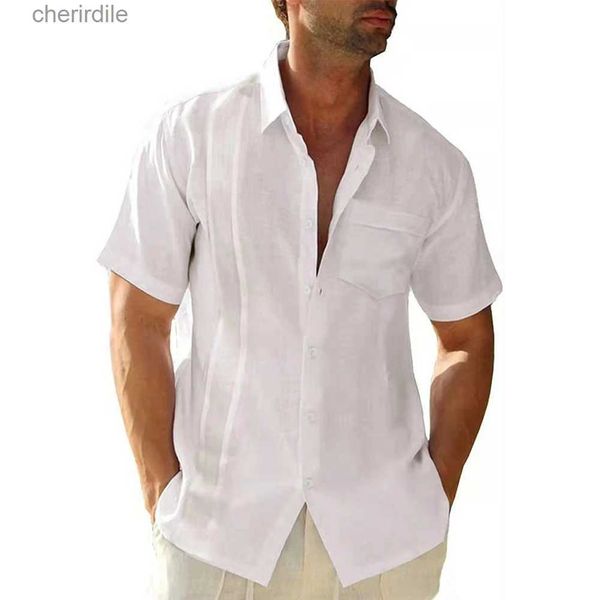 Camisas casuais masculinas masculino de verão Guayabera Camiseta cubana de camiseta curta Camisa de manga curta Top - Mantenha as cores frias e confortáveis YQ240408