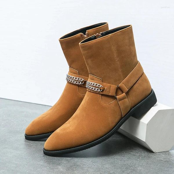 Stivali uomini alla moda in stile britannico cerniera mid-calf cowboy