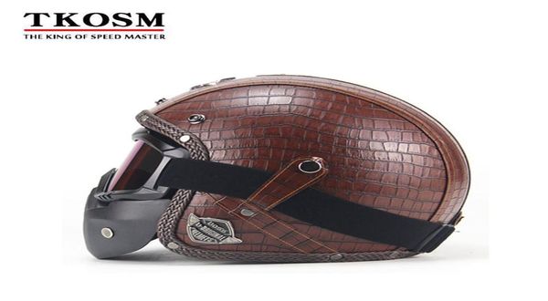 Tkosm Vintage 34 Caschi in pelle Casco motociclistico aperto Casco da motocicletta per elmetti per elmetti motociclisti Motocros Visor2337071
