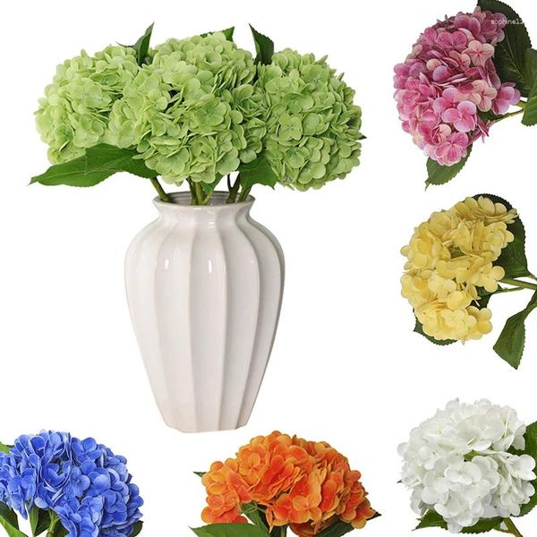 Flores decorativas Buquês de seda artificial Faux Hydrangea Hastes com 196 pétalas para decoração de festa de casamento em casa Decoração falsa branca