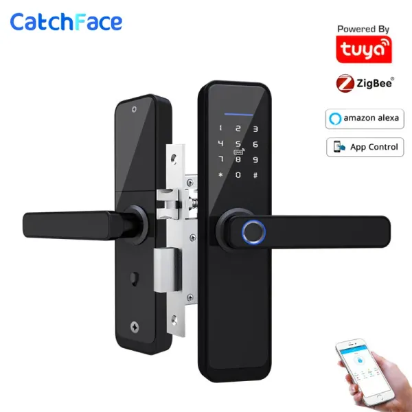 Controle ZigBee Impressão digital eletrônica biométrica Digital Smart Door Lock com Wi -Fi Tuya App Senha Card IC Desbloquear para segurança doméstica