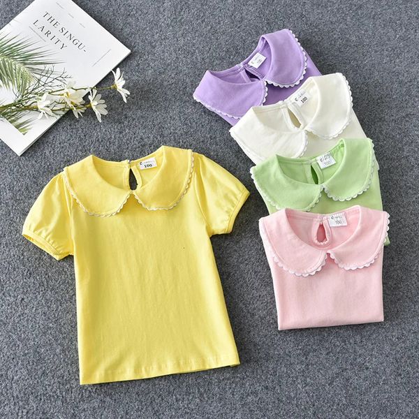 Tshirts de garotas Camise de algodão de manga curta de verão Peter Pan Collar Baby Toddler Girl Blouse Shirt