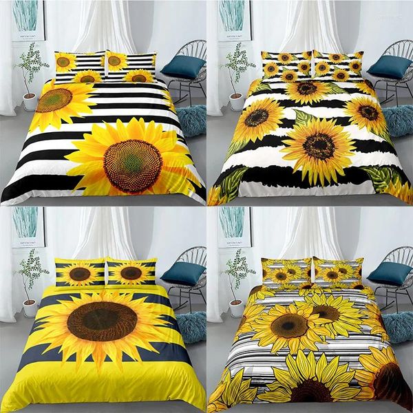 Bettwäsche -Sets Sonnenblumen -Set 2/3pcs Duvet Cover Kissenbezug (s) 3D -gedrucktes Quilt Home Textile Geschenk