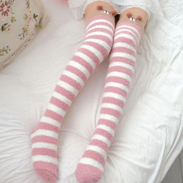 Frauen Socken Kawaii Japanische Tier gedruckte Knie gestreift süße schöne lange Oberschenkel hohe Wintermedien Strümpfe Strümpfe