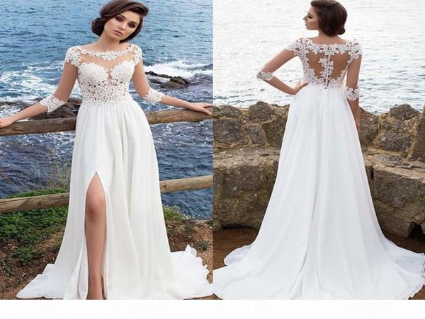 Summer Beach Millanova 2019 Sexy Sheer Lace Appliqued a Line Wedding Dresses Micivate a mezza chiffon a buon mercato abiti da sposa a buon mercato 6266978