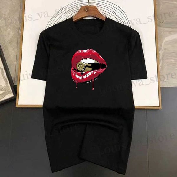 Herren T-Shirts Marke T-Shirts für Männer Sommer Mode sexy Lippen Bite Kugeln Druck Hemd Baumwolle Hochqualität Frauen Kleidung Tops Strtwear T240408