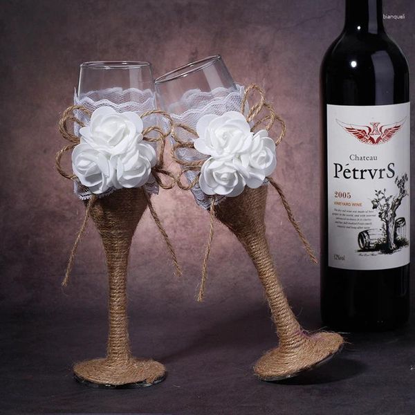 Parti Dekorasyonu 1 Çift Düğün Goblet Halat Şampanya Wineglass Malzemeleri Bardaklar Set Gelin ve Gözlük
