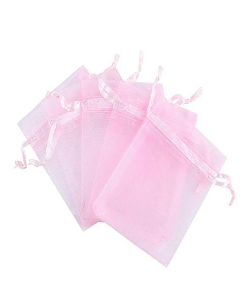 Розовые сумки для органзы 5x7 дюймов вечеринки для вечеринок в мешок для детского душа Organza Baby Shier подарочный пакет для закводительных конфет.