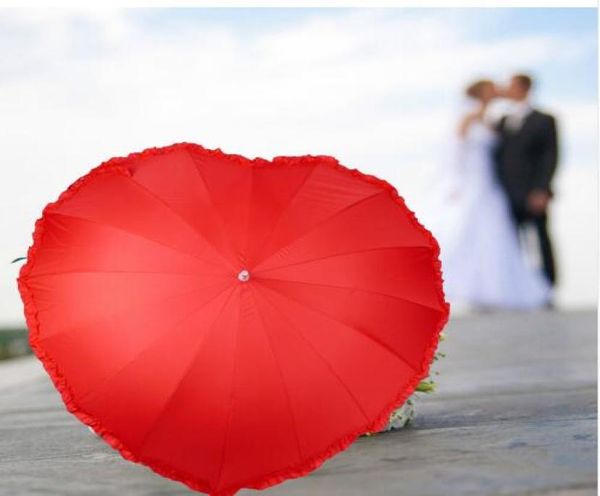 Red Heart Umbrella Love Gift para casamento e amantes Becada de coração