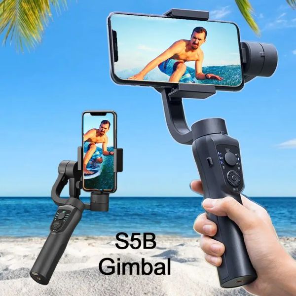 Gimbal New Hot 3 Exis Handheld Gimbal Stabilizer S5b para iPhone 11 12 xs xr GoPro Câmera de ação carregamento para smartphone zoom Control