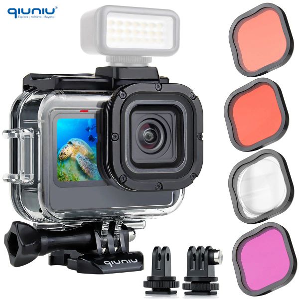 Caseras qiuniu à prova d'água para a GoPro Hero 9 10 11 ou 8 Kit de filtro de lente de abrangência de proteção subaquática preta para o filtro de mergulho Go Pro Diving