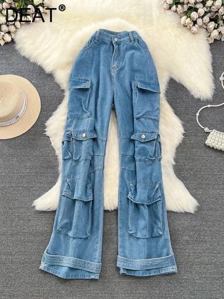 Frauen Jeans Trendy Multi -Taschen -Frachtartikel High Taille Reißverschluss Button Denimhose weiblich 2024 Herbst 11xx7208