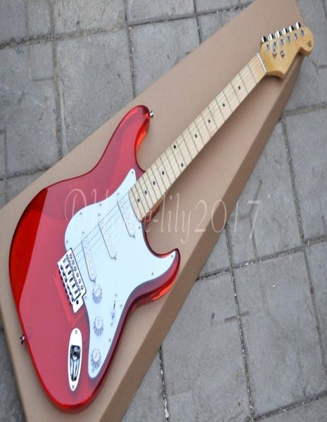 2017 Kırmızı Kristal Elektro Gitar Klavye Akrilik Vücut Özel Guar Chrome Hardwareehigh Kalite7426126