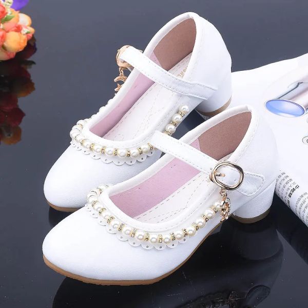 Sneakers Princess Girl Scarpe per bambini Teli alti bambini rosa con perline di ragazze in pelle bianca vestito Mary Jane Louboutin Scarpe femminili