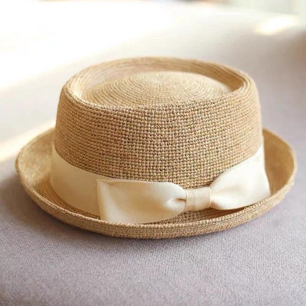 Cappelli larghi della moda Fashion Concave Top Minimalist Cappello per signore Elegante matrimonio estate spiaggia rafia Pagnello vintage