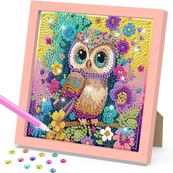 Kits de pintura de diamantes de coruja para crianças com moldura, kit de arte de gemas diy infantil e artesanato para meninas e meninos para iniciantes adultos diamante arte ll