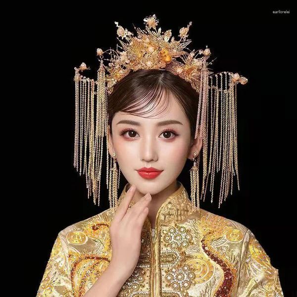 Haarclips Chinesische Stil Braut Hochzeit Tiara Kronbraut XiUhe Hanfu Accessoires Tiaras und Kronen für Kopfstücke Frauen Kopfstücke