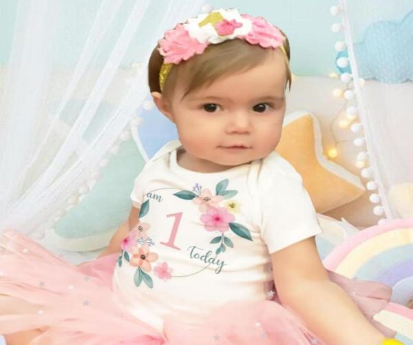 Vestidos de Girl039s AM 1º 2º Hoje Baby Summer Manga curta Born Tutu Dress Girls Wreath Tulle Roupfits Gift Birthday Gift 17517416