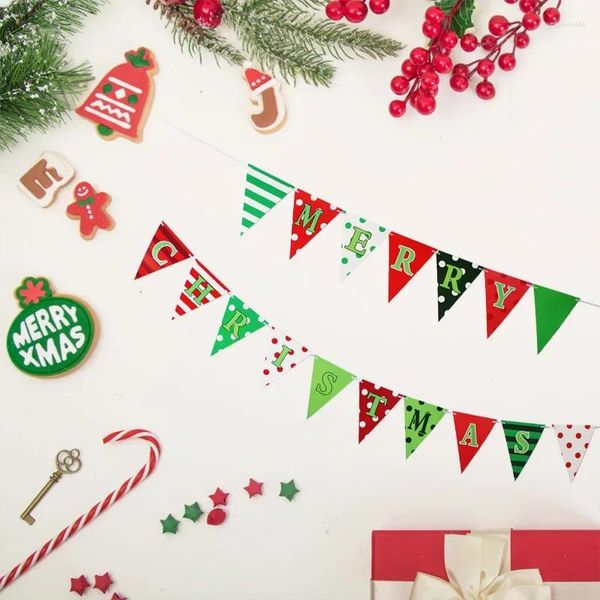 Decoração de festa Feliz Natal pendente pingente vermelho Polca verde Polca Papel Triângulo Banner