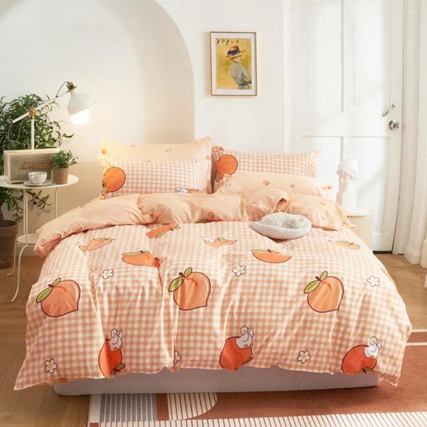 Set di biancheria da letto Evich Polyester cartone animato Miele di pesca per ragazze Spring and Autunno Foglio da letto con pioggia di lettiera