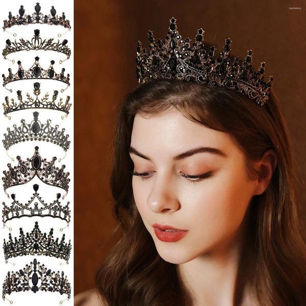 Coroa de cristal gótico vintage barroco e acessórios de cabelo de noiva para mulheres para mulheres coroas de strass