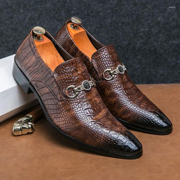 Scarpe vestiti uomini formali marroni affari slip-on ton rotond toe popone primaverili di dimensioni autunnali 38-48 zapatos hombre
