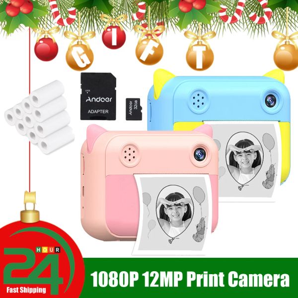 Accessori per bambini fotocamera stampa istantanea carina videocamera digitale 1080p da 12 MP da 2,4 pollici regalo di compleanno per lo schermo per bambini