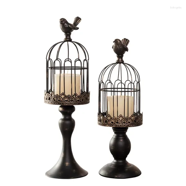 Kerzenhalter Europäischer Stil Home Dekoration Lantern Iron Hochzeitsrequisiten Stufe kreative einfache Desktop -Ornamente Birdcage Modell B