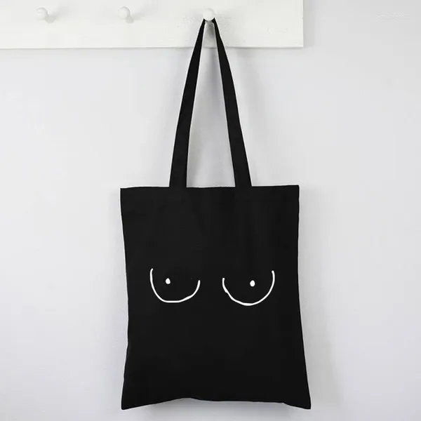 Bolsas de compras Boobs Art Tote Bag reutilizável Cartoon coreano Sem zíper e produtos ecológicos