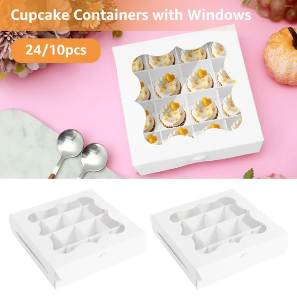 Speicherflaschen 24/10pcs Bäckerei Boxes Papierkuchen mit klarem Fenster 16 Gitter DIY White Cookie Mehrzweckgeschenkverpackung