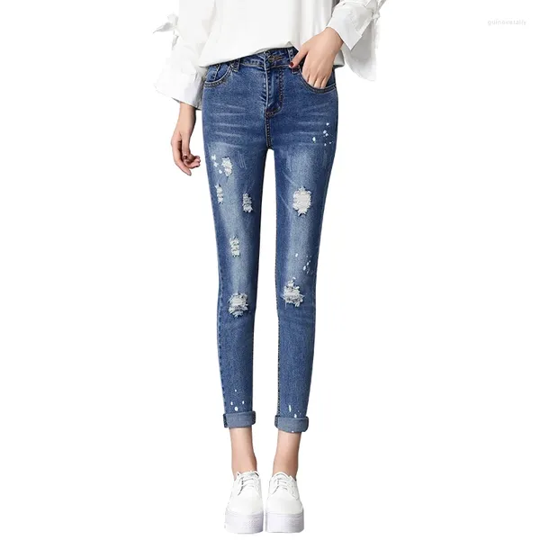 Женские джинсы Женская мода с высокой талией Женщина из тонкой джинсовой брюки Женщины Женщины Эластичные карандашные брюки Сломание код очистки кода