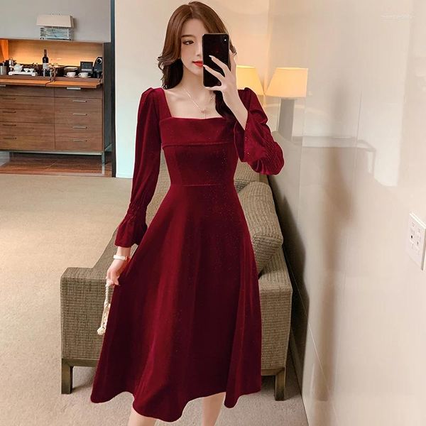 Vestidos casuais primavera 2024 versátil c-position vestido vermelho feminino