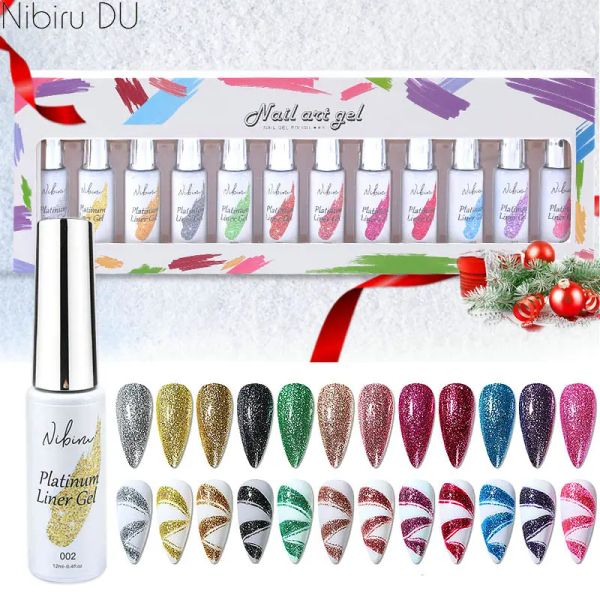 Gel -Gel Liner Nagellack 12 Farben Kit für Hakenmalerei glänzender Lackplatin -NAI -Kunst für Weihnachten