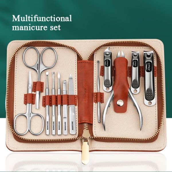 KITS 12pcs set manicure set per unghie taglialette cutanea morta smellire kit di utensili per la cura delle unghie con pacchetti in pelle di topgrade grigio morandi