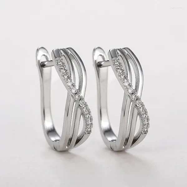 Hoop Ohrringe Huitan Mode Kreuz für Frauen Silber Farbkreis Ohrring mit weißem CZ Stein 2024 Moderne Dame Ohrzubehör