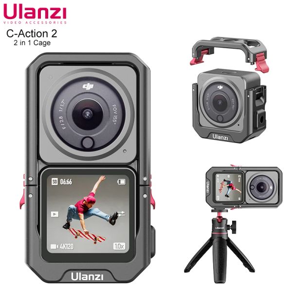 Câmeras ulanzi cacção2 gaiola de metal para dji osmo ação 2 gaiola de moldura magnética com 1/4 de parafuso de parafuso de casa de proteção de sapato frio