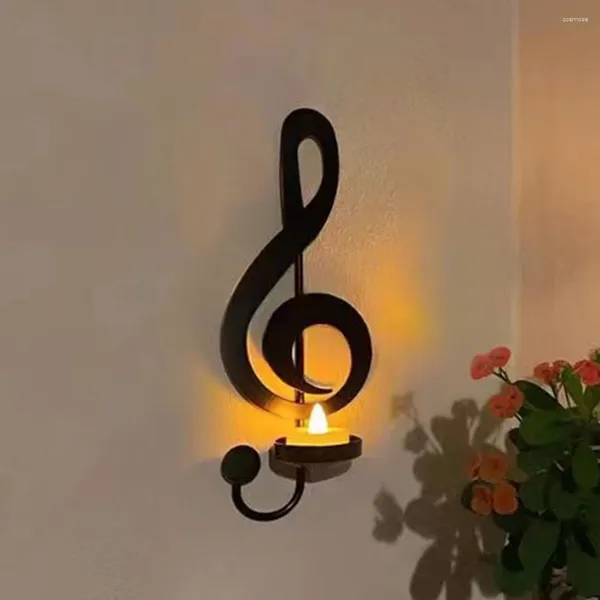 Candele Black Music Note Black Wall Holder Candlestick Creative Metal Musical Shape Lights Explay Home Decor Home