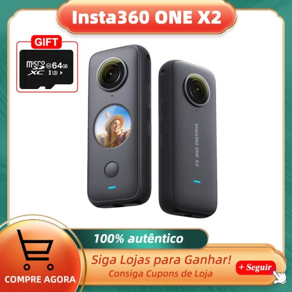 Câmeras Insta360 One X2 360 Câmera de Ação 5.7k Vídeo Vídeo 10m Imé Insta 360 One X2 Pocket Panorama Subaquinho Capacete Pro Sport Cam