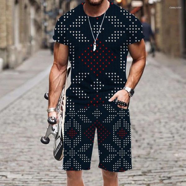 Herren Tracksuits Sommer T-Shirt Set Christmas Muster Tops Mode 2024 Outfit Street 3D gedruckt lustig Kurzarm Hip-Hop O Hals