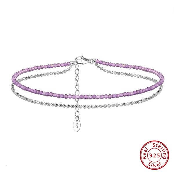 Kiss Mandy 925 Silver Sfera a strati a strati Ametista Cavalchi Adestiettabili Donne Bracciale Anklet Bracciale Estate Gioielli a piedi nudi SA45 240408