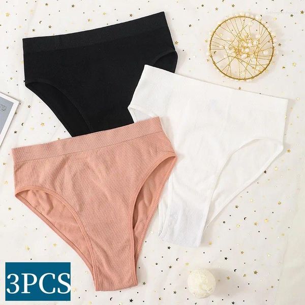 Kadın Panties 3pcs/Set Seamless Kadın Yüksek Bel Kısaltmaları Kesme Spor iç çamaşırı dişi streç kaburga iç çamaşırı iç çamaşırı