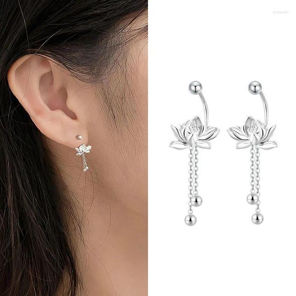 Dangle Ohrringe 925 Sterling Silber Lotus Blume für Frauen Mädchen Vintage Geometrische Quasten Design Juwely Party Geschenk Drop