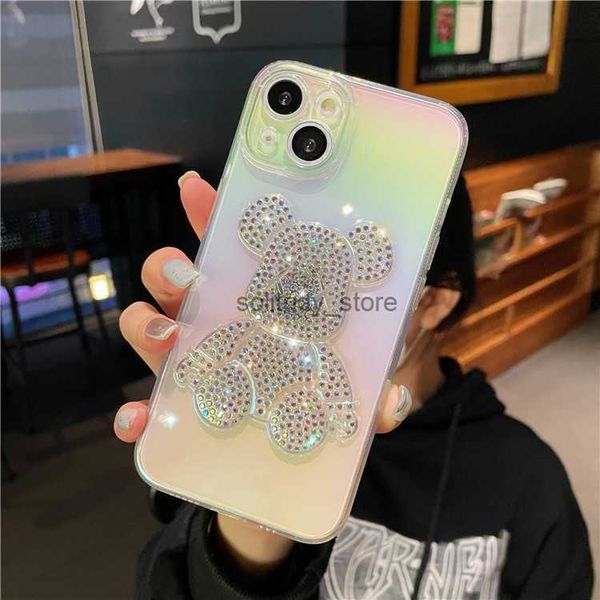 Casos de telefone celular capa de diamante de urso fofo para iPhone 14Pro 13 13Promax 12 11 Material de silicone macio estilo de moda Q240408