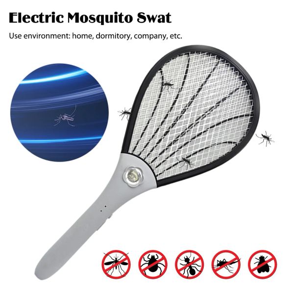 Zappers Electric Fly Swatter Racket Mosquito Racket Insect Insect Battery Battery Mosquito Killer Racket con luce a LED per casa da giardino