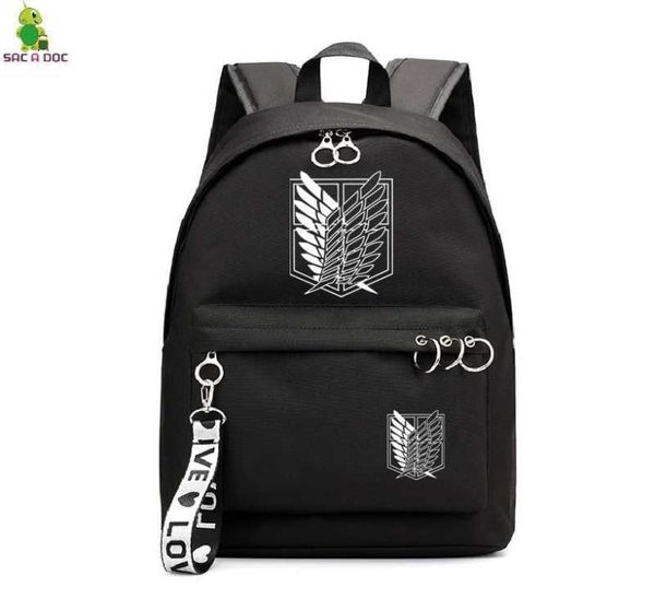 Angriff auf Titan Black Budpacks Blumendruck -Rucksäcke Reise -Rucksack Anime School Tasche für Teenager Girls Laptop Mochilas X09812449